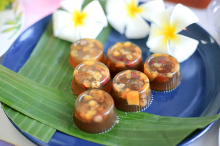 Assorted Thai sweet dessert in longan jelly.