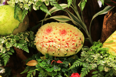 Fruits and vegetables carving Thai traditional art decoration display.の写真素材