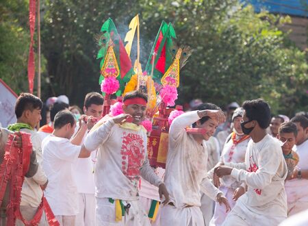SURAT THANI, THAILAND - APRIL 3 , 2015 : Surat Thani Vegetarian Festival on April 3, 2015 in Surat Thani, Thailand. During the festival ritual mortification is practised to appease the Gods.のeditorial素材