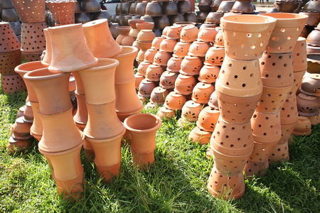 flowerpots made from baked clayの写真素材