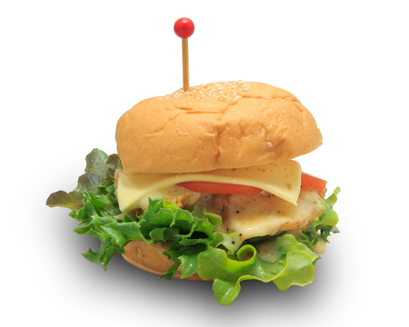 fried chicken burgers isolated on white backgroundの写真素材