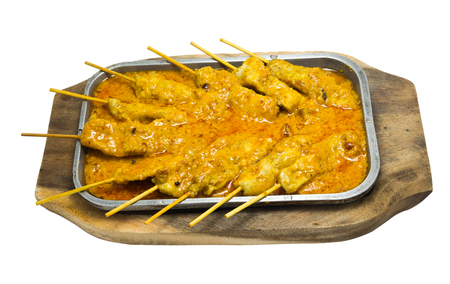 Pork Satay isolated on white backgroundの写真素材