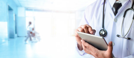 Doctor using digital technology of tablet find information and diagnosis, examining patient medical....