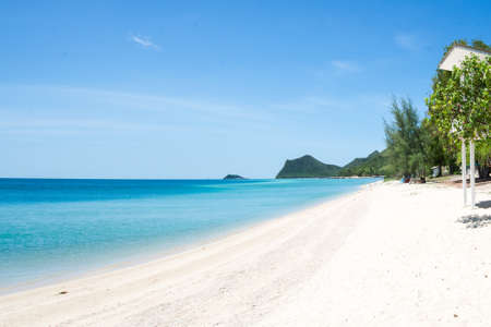 Beautiful wide of seascape with blue sky at daylight. Sand of beach smooth Sea.の写真素材