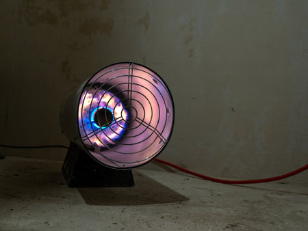 Gas-fired space heater in an unfinished roomの写真素材