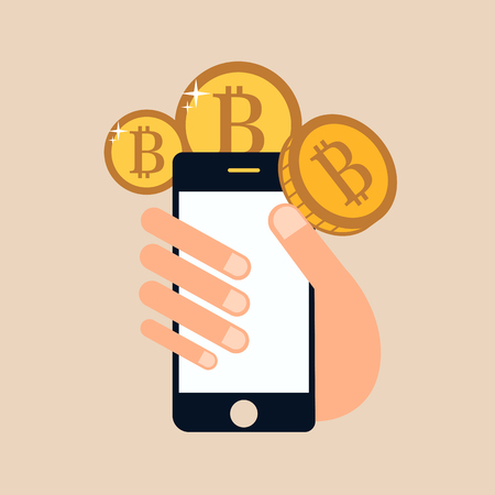 Bitcoin Cryptocurrency Digital Mobile Payment Flat.のイラスト素材