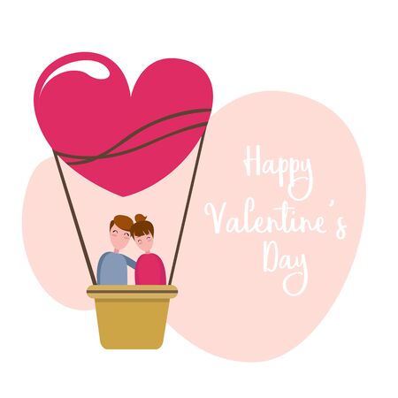 Valentine's Couple on Hot Air Balloon.のイラスト素材