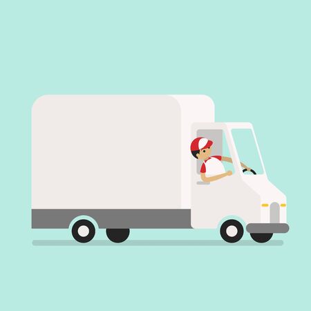 Man Driving Pickup Car Flat Design.のイラスト素材