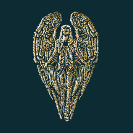 angel wings fairy mysterious woman scupture god christmas spiritual holy heaven religious icon vector illustrationのイラスト素材