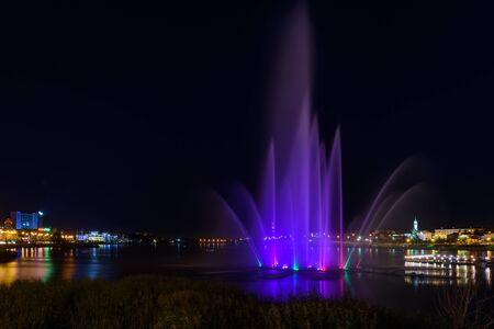 High fountain in Kazan city during a beautiful summer night. waterfront of Kaban Lake.の写真素材