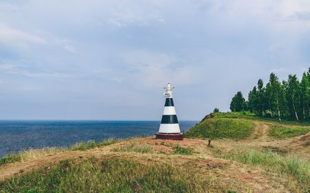 Beacon with the pointer Volga river on the cliffの写真素材