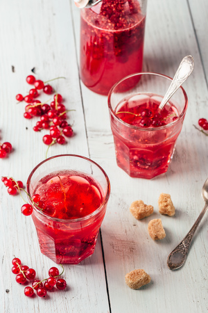 Infused water with fresh red currant and cane sugarの写真素材