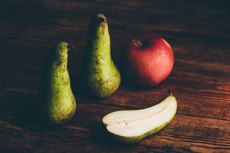 Still Life with Conference Pears and Red Appleの写真素材
