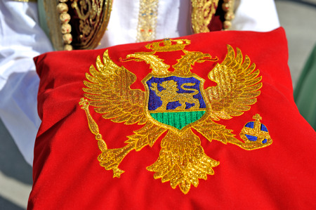 Montenegrin flag on pillowの写真素材