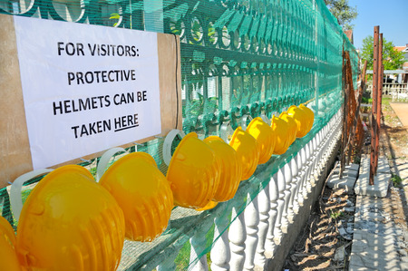 Safety helmets on the construction site 