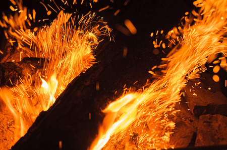 Sparks on the wooden fire