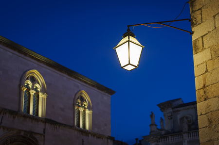 Lantern in the old town in twilightの写真素材
