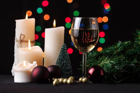 Christmas decoration. Blurred colorful lights background. Close upの写真素材