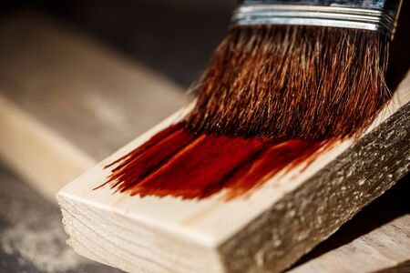 Close up photo of painting wood in brown color.の写真素材