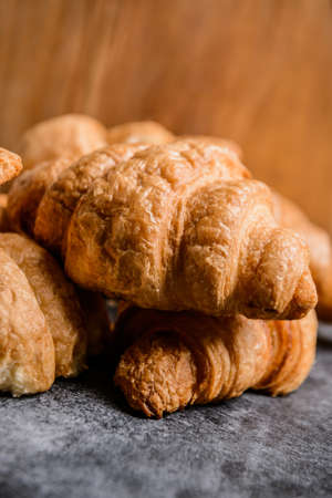 Picture of croissants on grey table. Macro.の写真素材