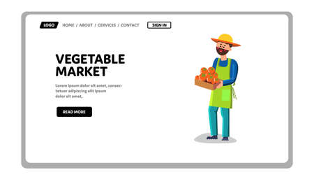 Vegetable Market Worker Holding Carton Box Vectorのイラスト素材