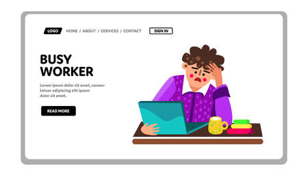 Busy Worker Heavy Working With Computer Vectorのイラスト素材