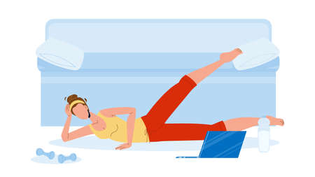 Woman Athlete Making Aerobics Exercise Vector Illustrationのイラスト素材