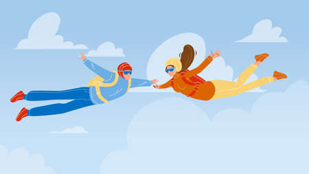 Skydivers Man And Woman Skydive In Air Vector