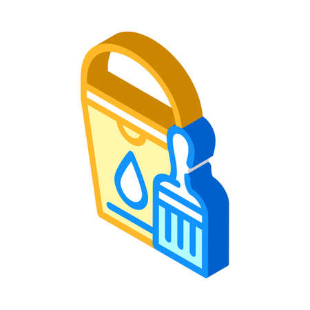 bucket with brush isometric icon vector illustrationのイラスト素材