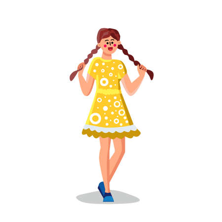 Young Woman Holding Long Pigtails Hair Vectorのイラスト素材