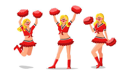 Cheerleader Girls Dancers With Pompoms isolated illustrationのイラスト素材