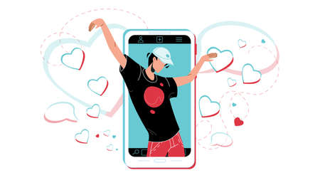 Crazy Dance Dancing Man On Phone Screen Vectorのイラスト素材