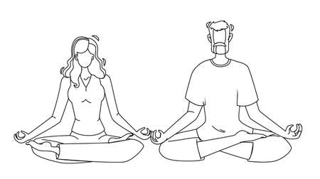 Consciousness Mind Meditating Man And Woman Vectorのイラスト素材