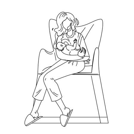 Woman Breastfeeding Newborn Baby Vector Characters Illustrationのイラスト素材