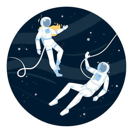 Astronauts In Spacesuit Flying Outer Space Vectorのイラスト素材