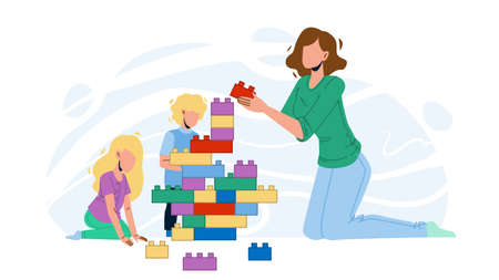 Woman Babysitting And Playing With Children Vectorのイラスト素材