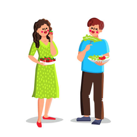 Healthy Food Eating Boy And Girl Couple Vectorのイラスト素材