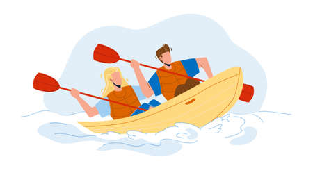 Kayak Travelling Couple People Together Vector Illustrationのイラスト素材