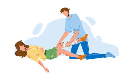 Man Providing First Aid Injured Young Girl Vectorのイラスト素材