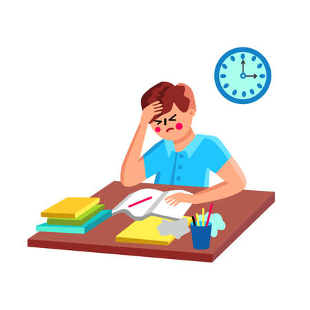 Homework Doing Confused Schoolboy Education Vector Illustrationのイラスト素材