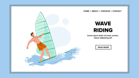Wave Riding Extremal Sportsman On Windsurf Vectorのイラスト素材