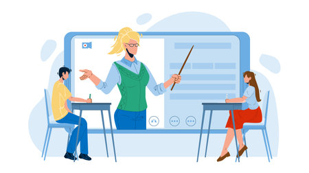 Digital Classroom Educational Web Lecture Vector Illustrationのイラスト素材