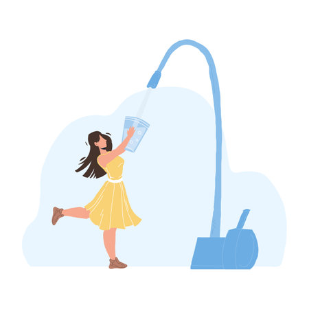 Water Filter Faucet Pouring In Glass Girl Vectorのイラスト素材