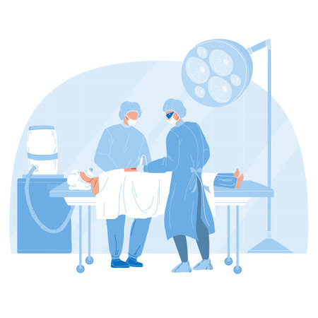 Medical Team Performing Surgical Operation flat Vectorのイラスト素材