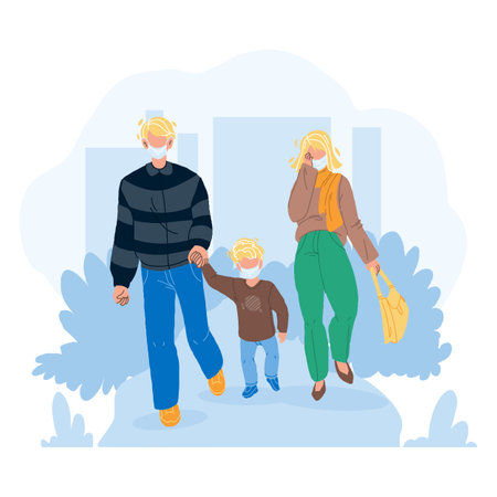 Dust Pollution Protective Mask Wear Family Vectorのイラスト素材