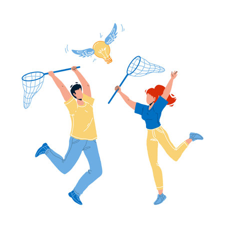 Catching Idea With Net Man And Woman People Vectorのイラスト素材