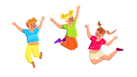 Smiling Kids Playing And Jumping Together Vectorのイラスト素材