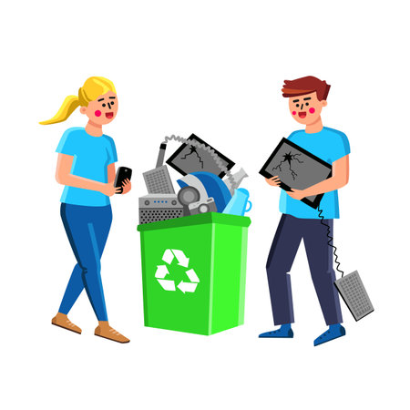 Electronic Waste People Throw Out In Basket Vectorのイラスト素材
