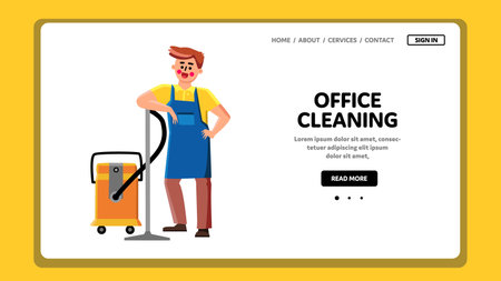 Office Cleaning Service Worker With Vacuum Vectorのイラスト素材