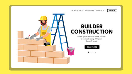 Builder Construction Building With Bricks Vector Illustrationのイラスト素材